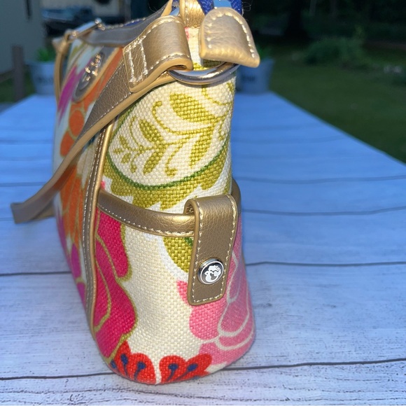 Spartina 449 Pink and Orange Shoulder Bag with Floral Design - Picture 2 of 11